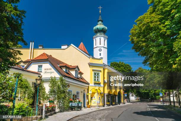 outskirt suburb in vienna on sunny day with clear blue sky - vienna grinzing stock pictures, royalty-free photos & images