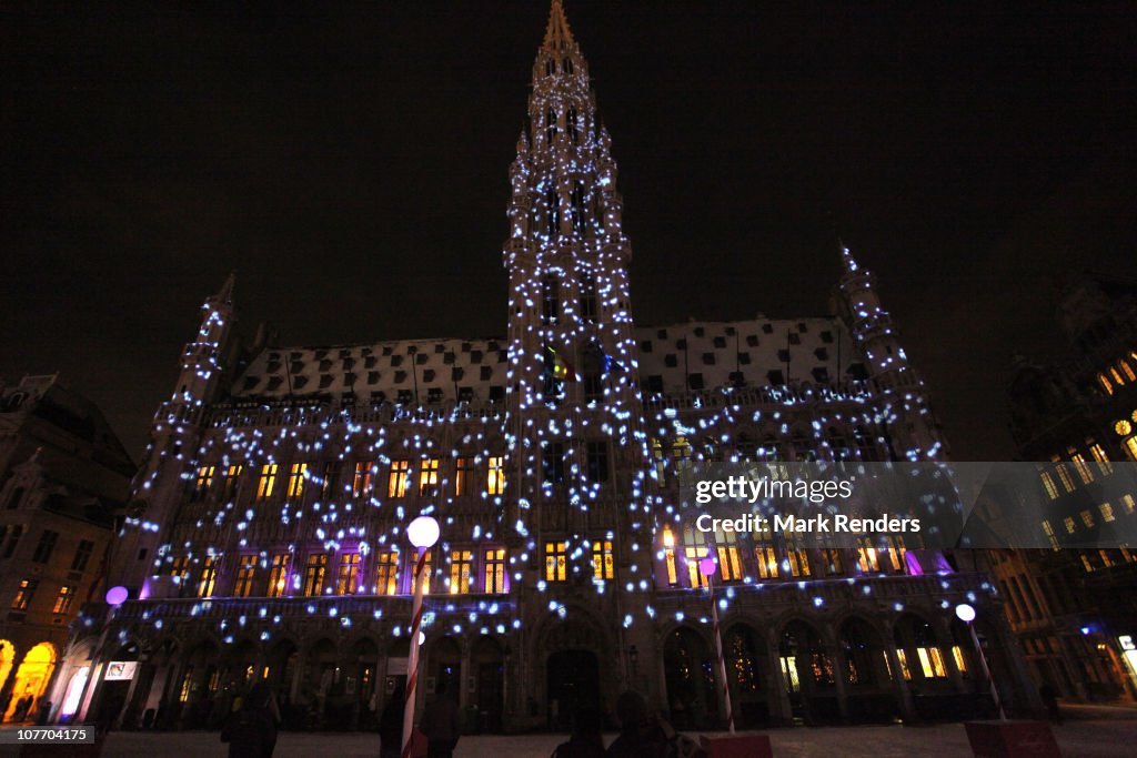 Christmas Lights Illuminate La Grand Place In Brussels