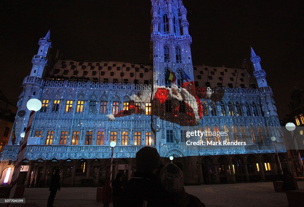 Christmas Lights Illuminate La Grand Place In Brussels