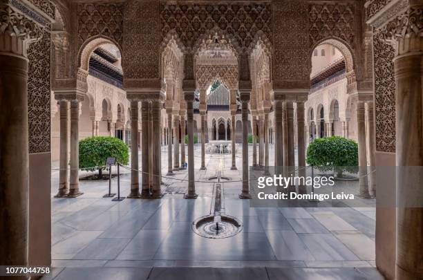 patio de los leones, alhambra de granada, spain - granada spain landmark stock pictures, royalty-free photos & images