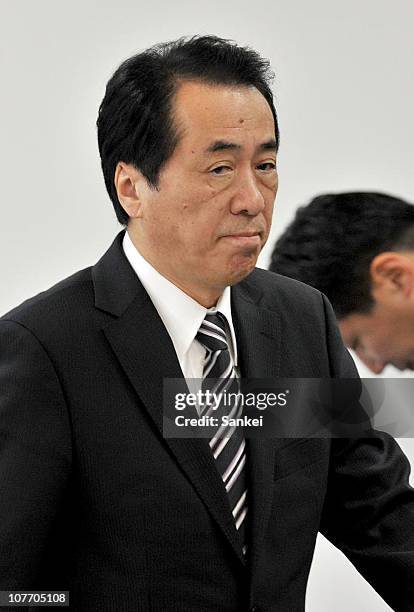 Japanese Prime Minister Naoto Kan speaks during a press conference after inspecting U.S. Bases in Okinawa on December 18, 2010 in Naha, Okinawa,...