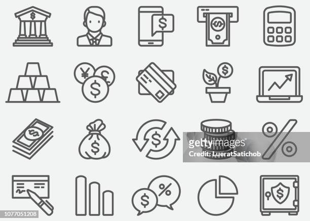 banking line icons - vaulted door stock illustrations