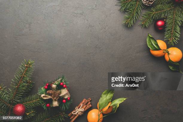 christmas or new year frame background - food photography dark background blue imagens e fotografias de stock