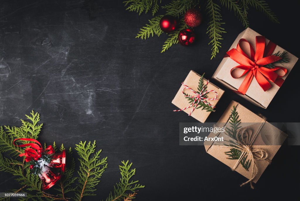 Christmas craft gift boxes on black background