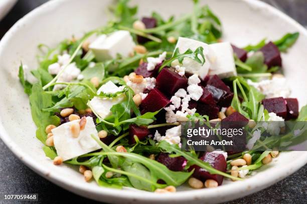 roasted beet and feta salad with arugula - cheese salad bildbanksfoton och bilder