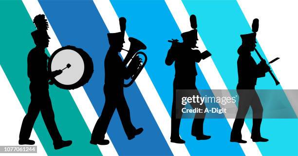 stockillustraties, clipart, cartoons en iconen met middelbare school marching band - drummer silhouette