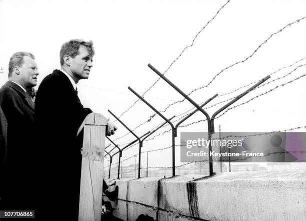 American Attorney General In Front Of Berlin Wall At Potsdamer Platz, With Governing Mayor Of Berlin Willy Brandt. On March 22Nd 1962.
