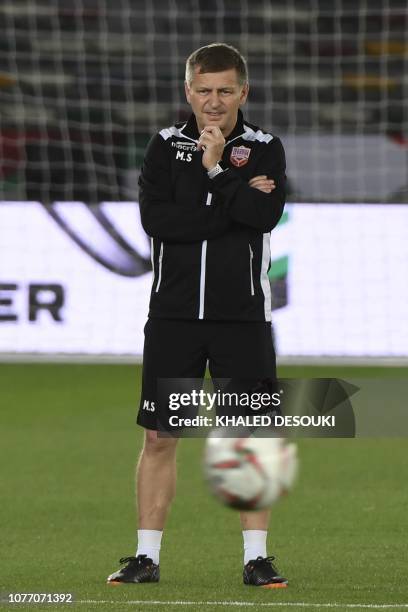 Bahrain's national team's Czech coach Miroslav Soukup attends a training session at Zayed Sports City stadium in Abu Dhabi on January 4 a day ahead...