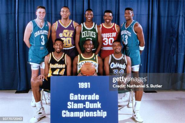 Front Row L-R Kenny Williams of the Indiana Pacers, Shawn Kemp of the Seattle SuperSonics, Otis Smith of the Orlando Magic, Back Row L-R Rex Chapman...