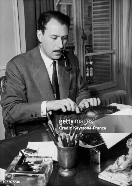 Dutourd Jean Typing On The Typewriter At His Residence On December 2Nd 1955
