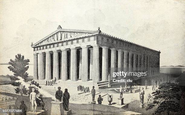 classical greek, the restored parthenon - athens stock illustrations