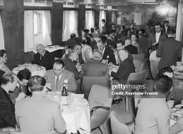 The Dining Room Of The Italian Liner "Andrea Doria" Circa 1955