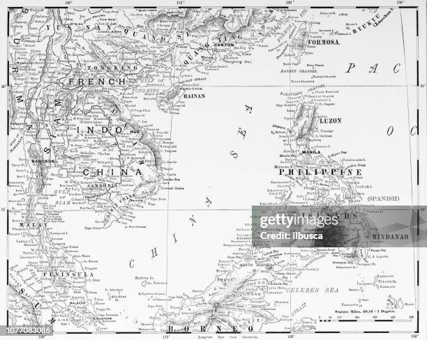 antique illustration from us navy and army: philippines, malaysia, thailand map - philippine map drawing stock illustrations