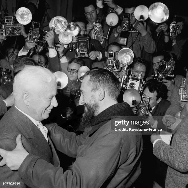 At The Hotel Crillon, Charlie Chaplin Meets Abbe Pierre On October 14Th 1954.