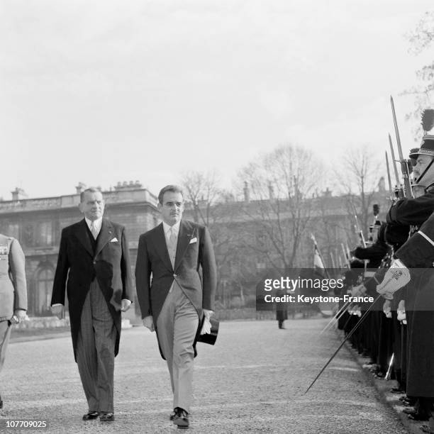 Prince Rainier Iii Of Monaco With French President Rene Coty Inspected The Honor Guard At The Palais De L'Elysee On December 02Nd 1954.