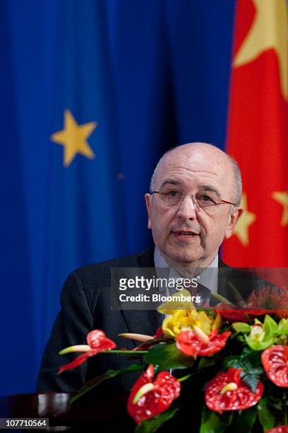 Joaquin Almunia, the EU's competition commissioner, speaks at a news conference following the close of the Third China - EU High Level Economic and...