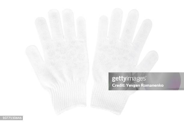 white knit gloves isolated on white background - white glove stock pictures, royalty-free photos & images