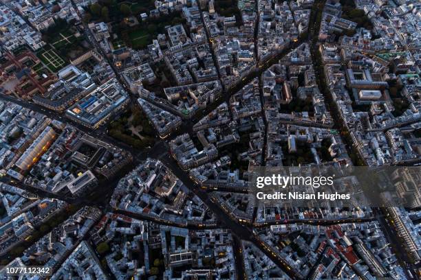 aerial view looking down at buildings in paris france - city from above foto e immagini stock