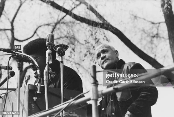 French novelist and playwright Jean Genet attends a rally in New Haven, Connecticut, in support of imprisoned Black Panther leader Bobby Seale, 1st...