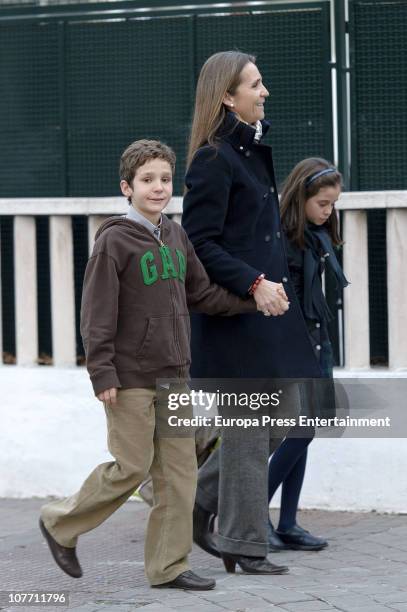 Princess Elena of Spain is seen sighting the day of her 47th birthday with her kids, Felipe Juan Froilan and Victoria Federica, on December 20, 2010...