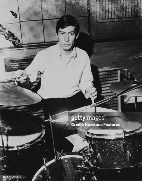 English drummer Charlie Watts of the Rolling Stones, circa 1965.