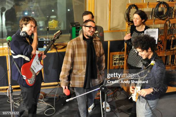 Zane Lowe interviews Justin Young and Freddie Cowan of The Vaccines at BBC Radio 1 Festive Festival 2010 at BBC Maida Vale Studios on December 20,...