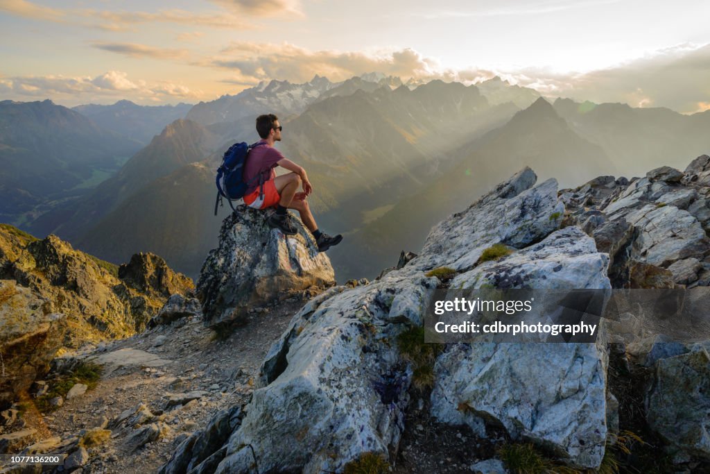 Sunset hiking scenery in the mountains