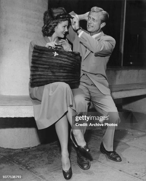 Actors Barbara Britton and Richard Denning, who play Jerry and Pamela North in the television series 'Mr. & Mrs. North', circa 1952. She has been...