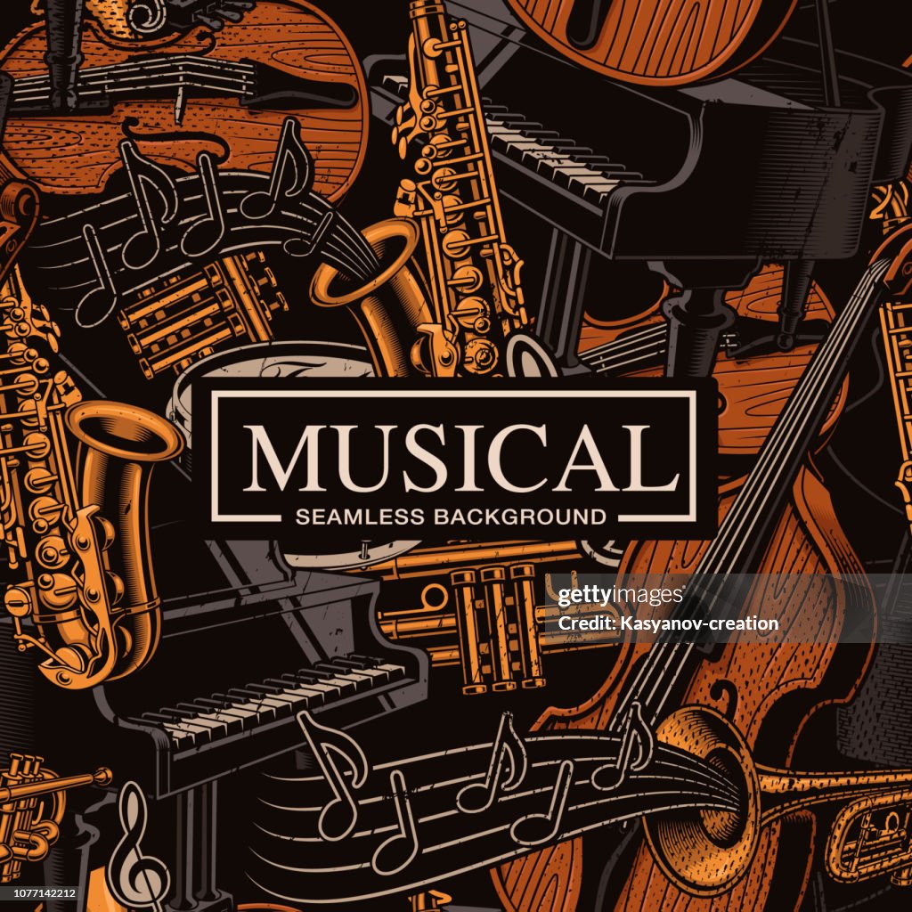 Mixed Instruments Background Musical Seamless Background With Different Musical Instruments High-Res ...