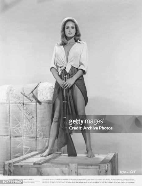 Swiss actress Ursula Andress as Maxine in a publicity still for the Warner Bros film '4 For Texas', 1963.