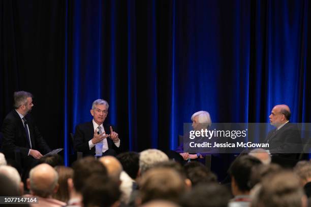 Neil Irwin of the New York Times leads Federal Reserve Chair Jerome Powell and former Chairs of the Federal Reserve Janet Yellen and Ben Bernanke...
