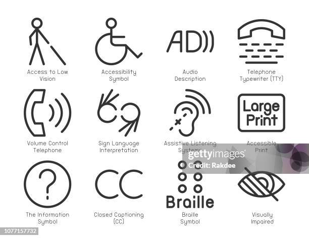 ilustrações, clipart, desenhos animados e ícones de ícones de acessibilidade deficientes - série linha clara - disabled access