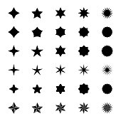 Star symbol set, Black graphic elements collection