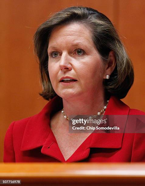 Federal Communications Commission Commissioner Meredith Attwell Baker delivers remarks before the commission voted to adopted controversial Net...