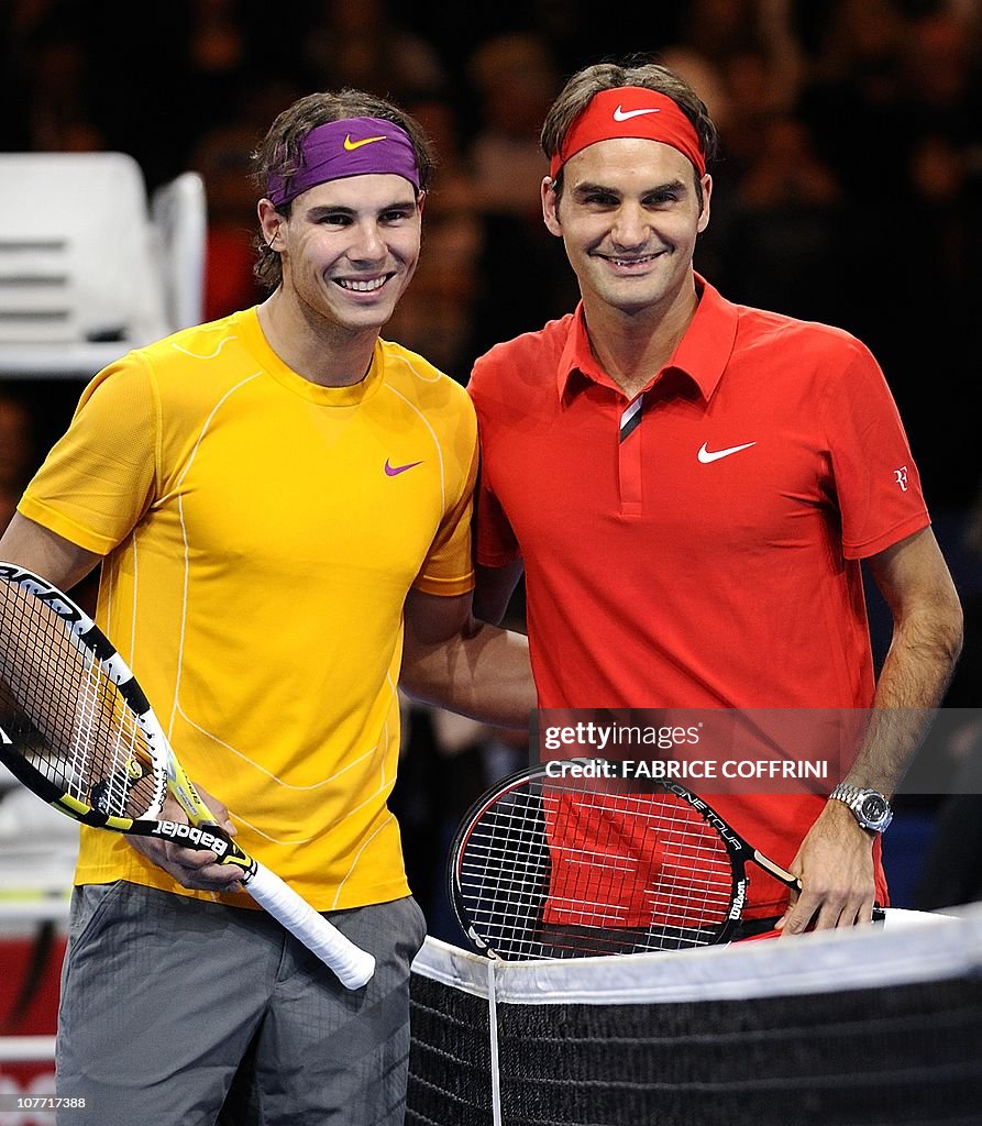 Spain's Rafael Nadal (L) poses with Swit