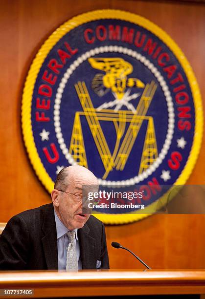 Michael Copps, commissioner of the U.S. Federal Communications Commission, speaks during a hearing on net-neutrality rules at the FCC in Washington,...