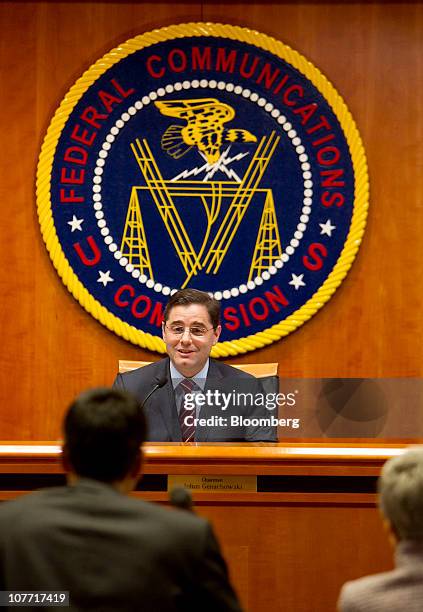 Julius Genachowski, chairman of the U.S. Federal Communications Commission, speaks during a hearing on net-neutrality rules at the FCC in Washington,...