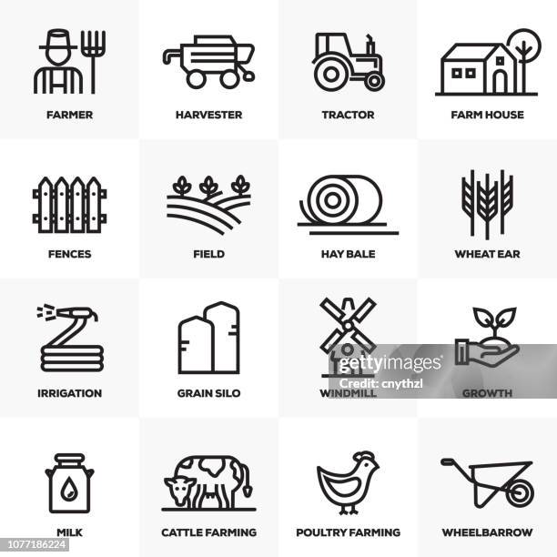 ilustraciones, imágenes clip art, dibujos animados e iconos de stock de granja y agricultura línea icons set - apicultura