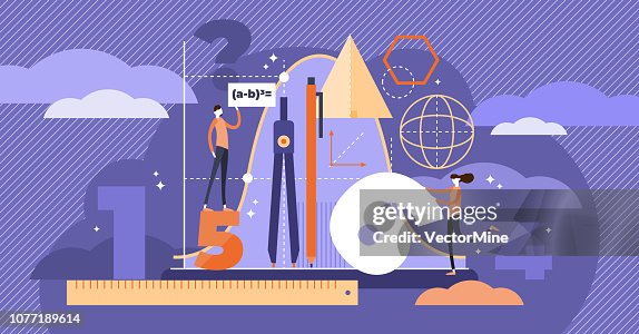 Persons Math Animation Mathematics Vector Illustration Mini Persons Education Concept High-Res ...