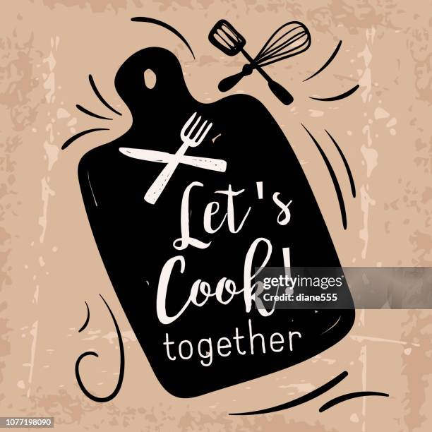 stockillustraties, clipart, cartoons en iconen met koken label met tekst - snijplank