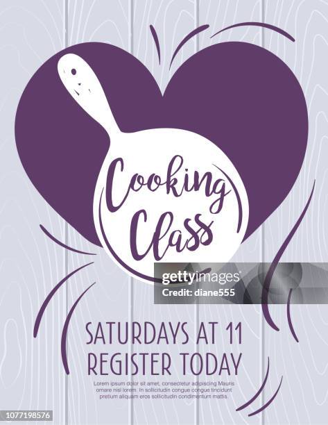 cooking class poster template with room for text - adult learning icons stock illustrations