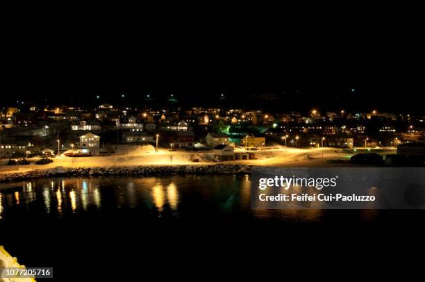 skjervøy harbor at night, troms county, northern norway - fishing village stock pictures, royalty-free photos & images