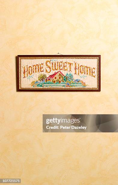 home sweet home sampler with copy space - kitsch stock pictures, royalty-free photos & images