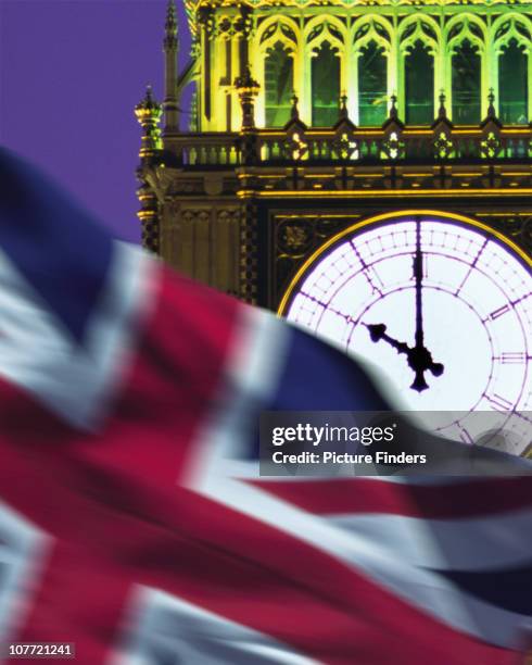 big ben and union jack - big ben night stock pictures, royalty-free photos & images