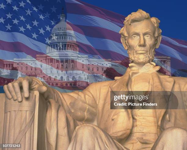 abraham lincoln statue in the lincoln memorial - american flag clip art stock-fotos und bilder