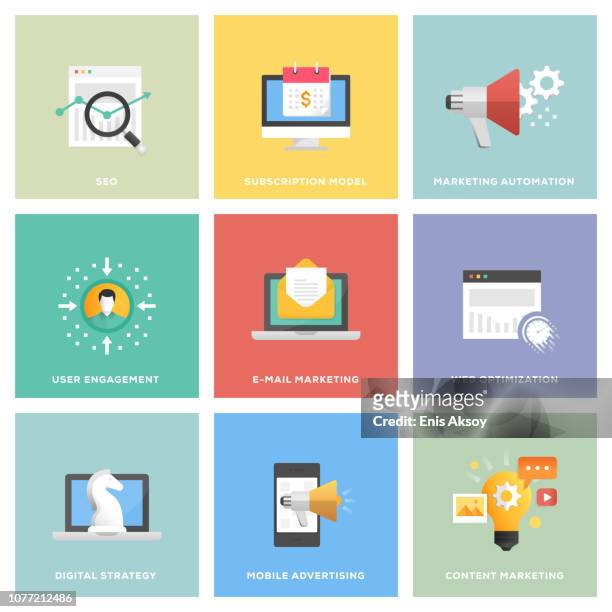 digitales marketing-icon-set - kundenbeziehungsmanagement stock-grafiken, -clipart, -cartoons und -symbole