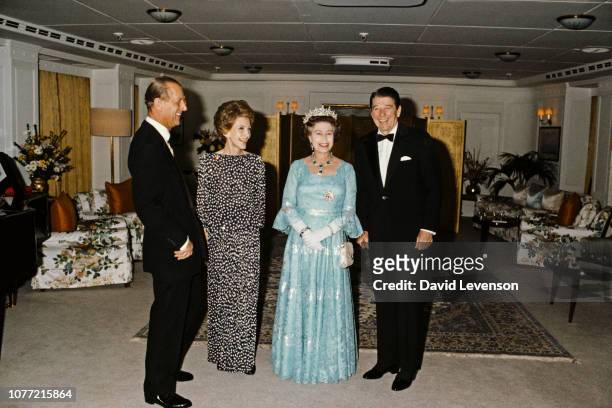 Queen Elizabeth II, Ronald Reagan, President of the United States , his wife, American actress and Nancy Reagan and Prince Philip, Duke of Edinburgh...