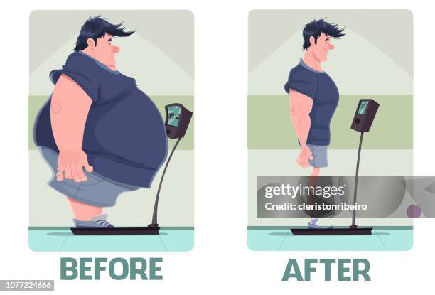 vor und nach (gewichtsverlust) - gewicht verlieren stock-grafiken, -clipart, -cartoons und -symbole