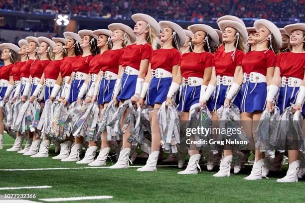 National Semifinal: Cheerleaders performing on field before Clemson vs Notre Dame game at AT&T Stadium. Arlington, TX CREDIT: Greg Nelson