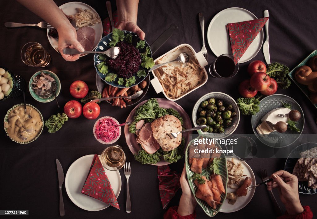 Typical swedish scandinavian christmas smörgåsbord food